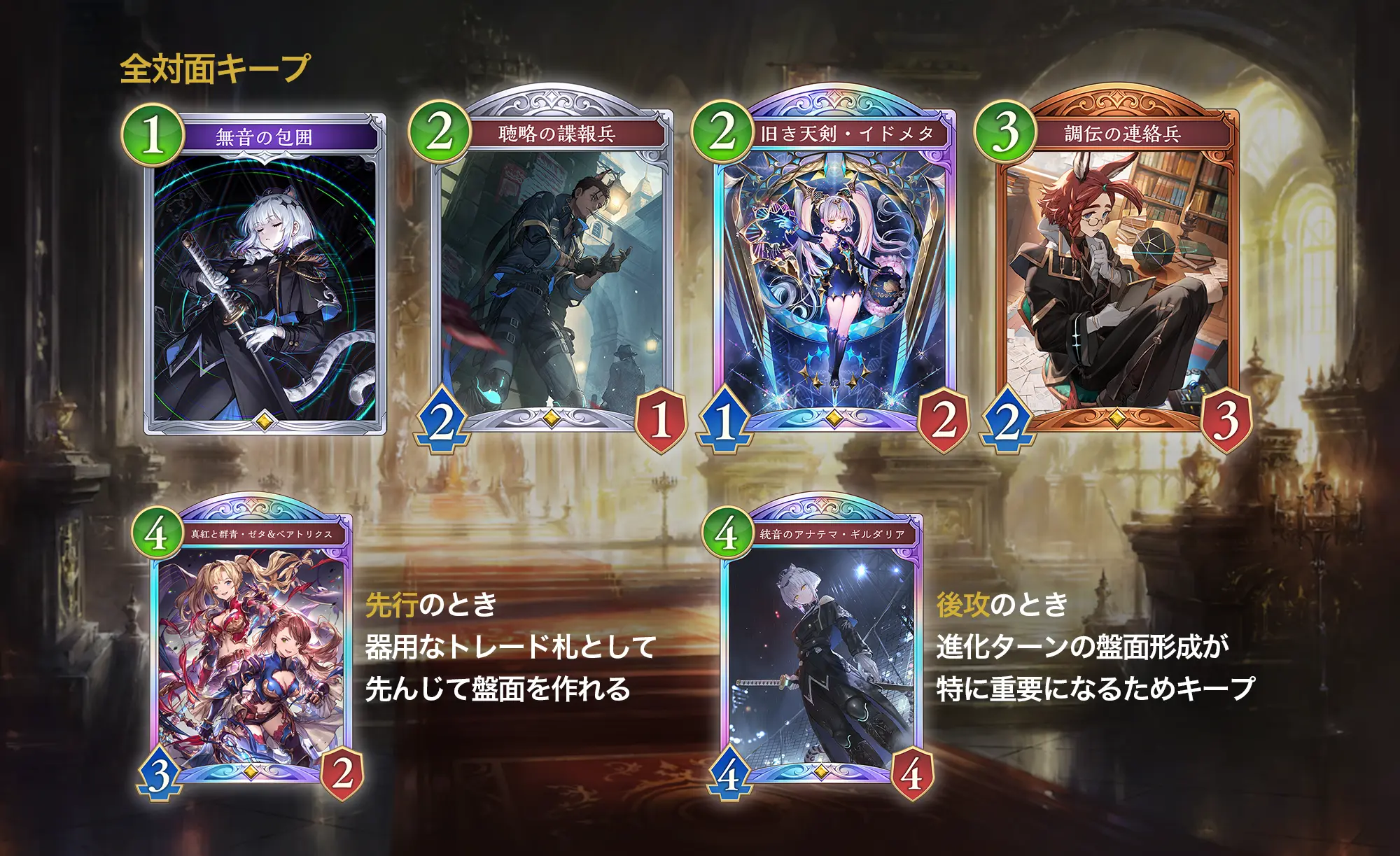 シャドバWB 連携進化ロイヤル 全対面共通のキープ基準(無音の包囲・2コスト・調伝の連絡兵)